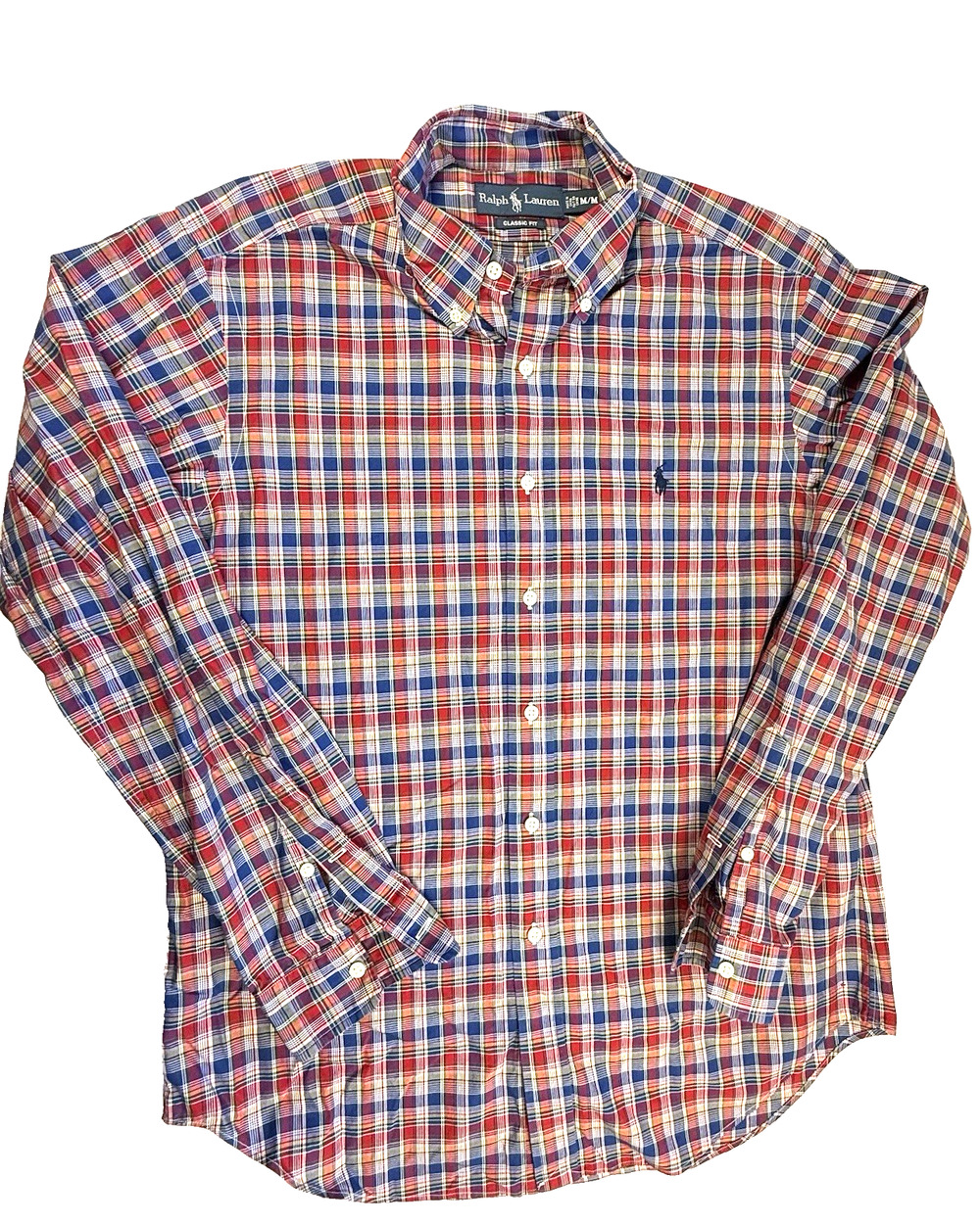 Ralph Lauren Men’s Shirt Medium Classic Fit multi-color plaid Pony Logo Blue Lab